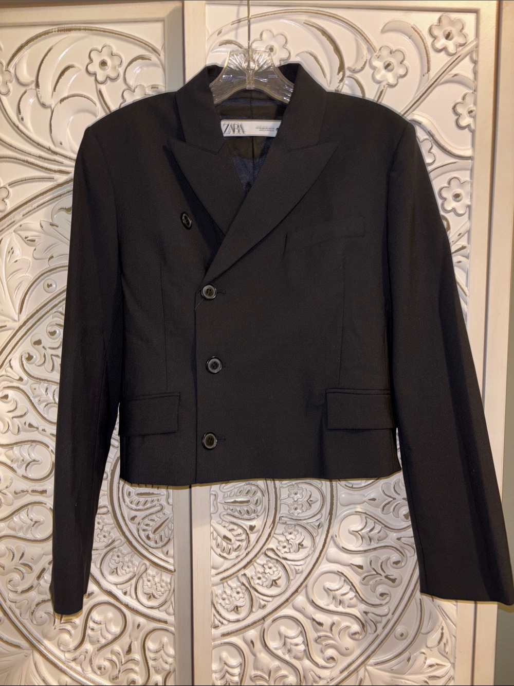 Zara Black Cropped Double-Breasted Blazer Jacket